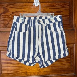 Blue and white striped shorts